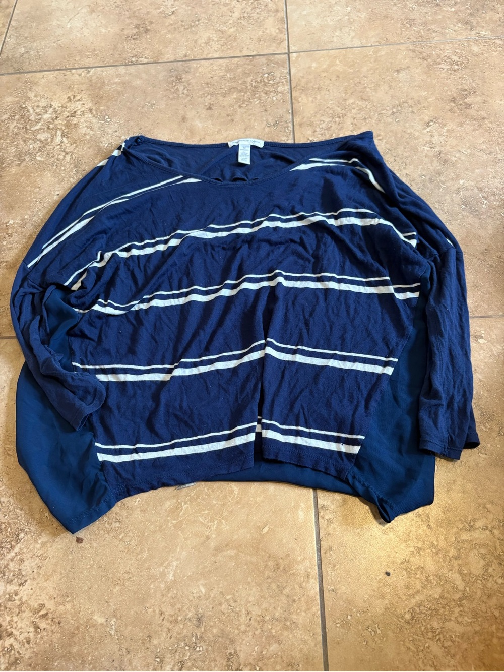 Navy Blue Striped Lightweight Sweater Sheer Back